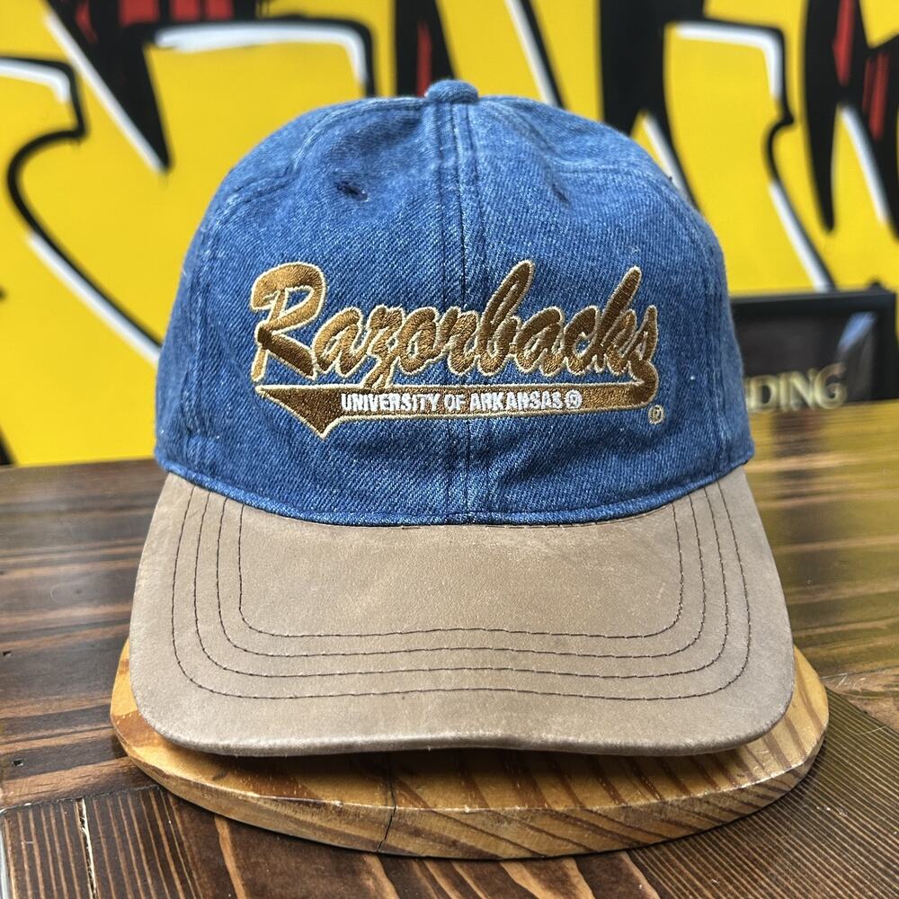 University of Arkansas Vintage Leather Brim Strap Back Hat 90s